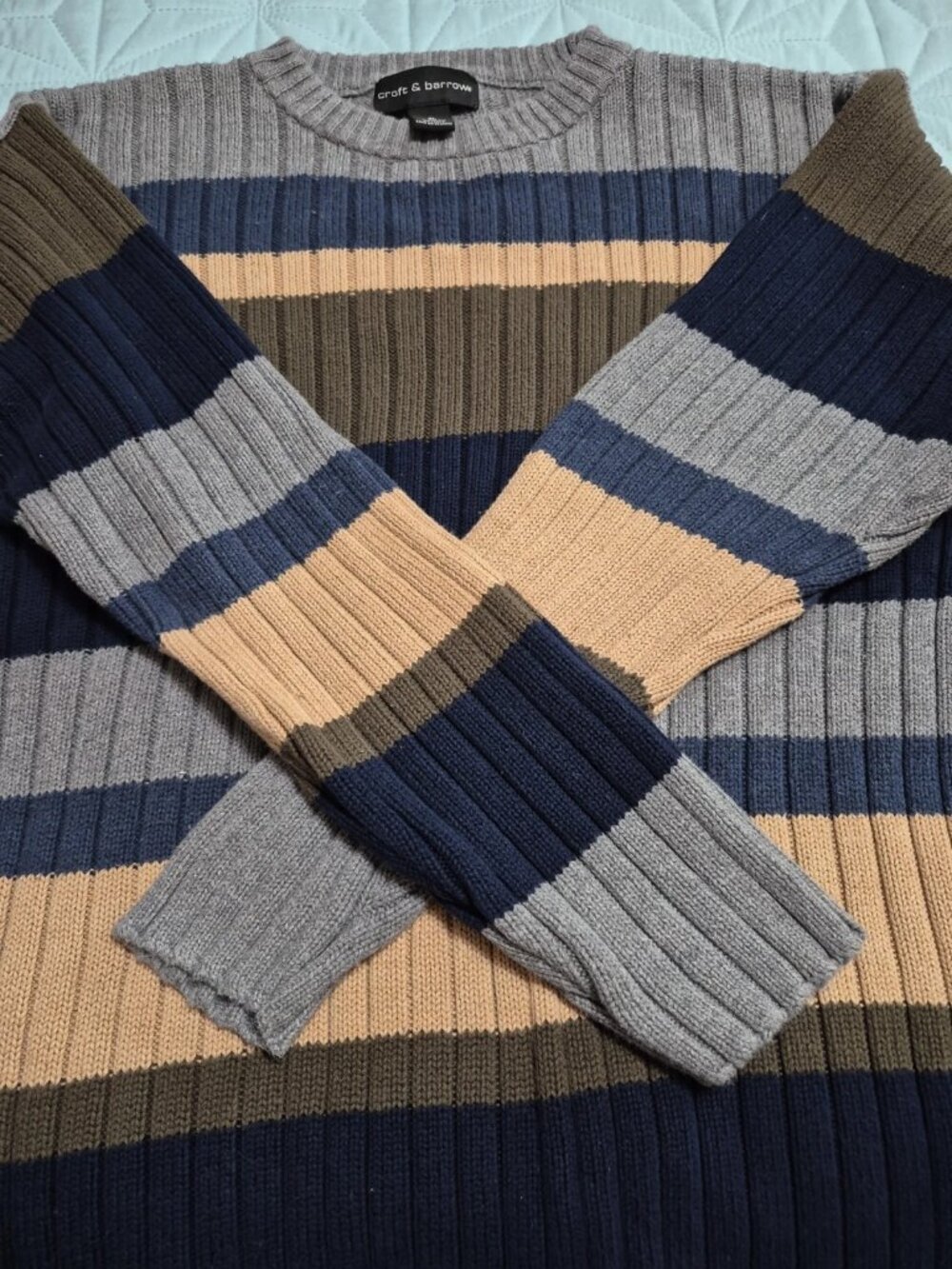 Men's Vintage Croft & Barrow Striped Crewneck Ribbed Knit Sweater XL